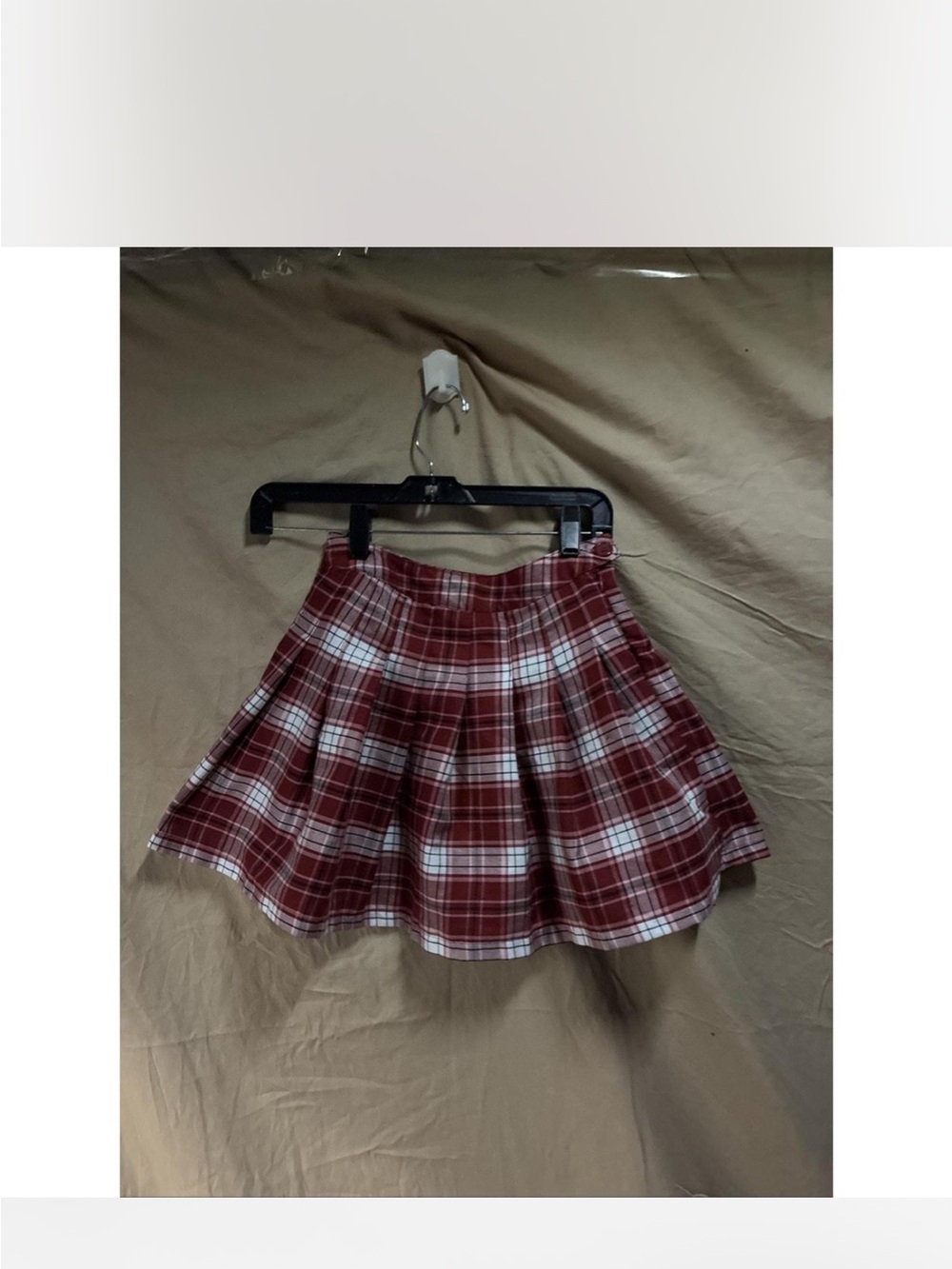 Plaid Red and White Pleated Mini Skirt